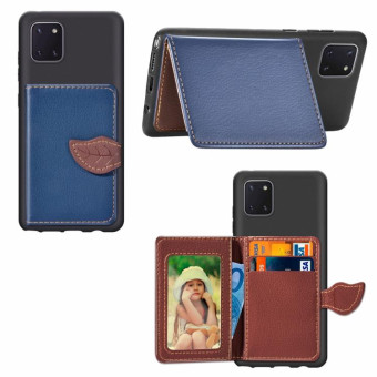 For Galaxy Note 10 Lite / A81 Leaf Buckle Litchi Texture Card Holder PU + TPU Case with Card Slot & Wallet & Holder & Photo Frame(Blue)