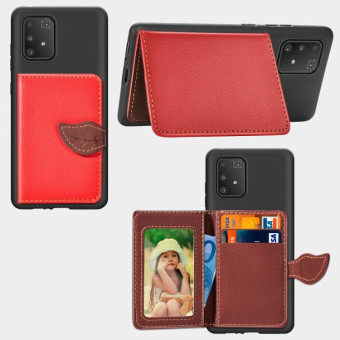 For Galaxy S10 Lite / A91  Leaf Buckle Litchi Texture Card Holder PU + TPU Case with Card Slot & Wallet & Holder & Photo Frame(Red)
