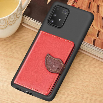 For Galaxy S10 Lite / A91  Leaf Buckle Litchi Texture Card Holder PU + TPU Case with Card Slot & Wallet & Holder & Photo Frame(Red)