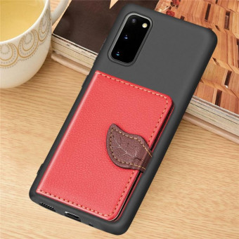 For Galaxy S20 Leaf Buckle Litchi Texture Card Holder PU + TPU Case with Card Slot & Wallet & Holder & Photo Frame(Red)