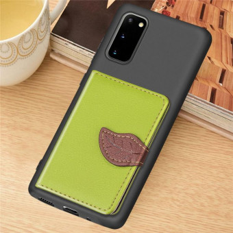For Galaxy S20 Leaf Buckle Litchi Texture Card Holder PU + TPU Case with Card Slot & Wallet & Holder & Photo Frame(Green)