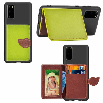 For Galaxy S20 Leaf Buckle Litchi Texture Card Holder PU + TPU Case with Card Slot & Wallet & Holder & Photo Frame(Green)