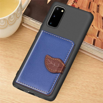 For Galaxy S20 Leaf Buckle Litchi Texture Card Holder PU + TPU Case with Card Slot & Wallet & Holder & Photo Frame(Blue)