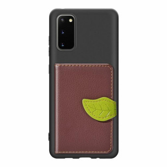 For Galaxy S20 Leaf Buckle Litchi Texture Card Holder PU + TPU Case with Card Slot & Wallet & Holder & Photo Frame(Brown)