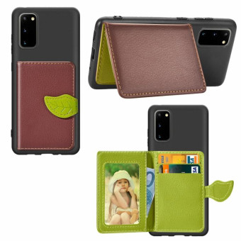 For Galaxy S20 Leaf Buckle Litchi Texture Card Holder PU + TPU Case with Card Slot & Wallet & Holder & Photo Frame(Brown)