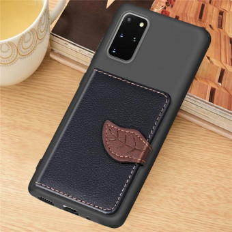 For Galaxy S20 Plus Leaf Buckle Litchi Texture Card Holder PU + TPU Case with Card Slot & Wallet & Holder & Photo Frame(Black)
