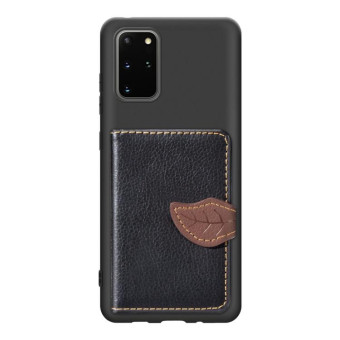 For Galaxy S20 Plus Leaf Buckle Litchi Texture Card Holder PU + TPU Case with Card Slot & Wallet & Holder & Photo Frame(Black)