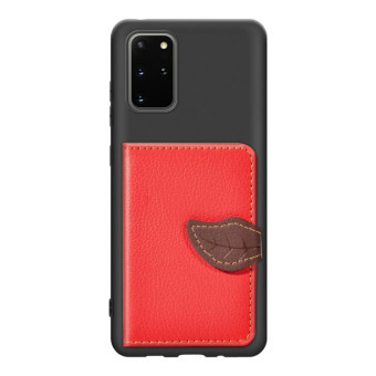 For Galaxy S20 Plus Leaf Buckle Litchi Texture Card Holder PU + TPU Case with Card Slot & Wallet & Holder & Photo Frame(Red)