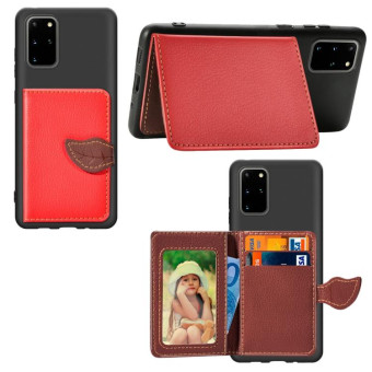 For Galaxy S20 Plus Leaf Buckle Litchi Texture Card Holder PU + TPU Case with Card Slot & Wallet & Holder & Photo Frame(Red)