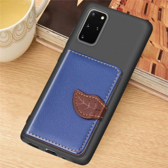 For Galaxy S20 Plus Leaf Buckle Litchi Texture Card Holder PU + TPU Case with Card Slot & Wallet & Holder & Photo Frame(Blue)