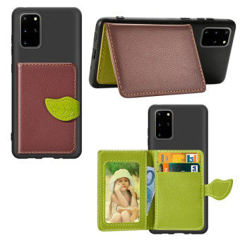 For Galaxy S20 Plus Leaf Buckle Litchi Texture Card Holder PU + TPU Case with Card Slot & Wallet & Holder & Photo Frame(Brown)