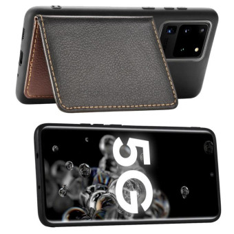 For Galaxy S20 Ultra Leaf Buckle Litchi Texture Card Holder PU + TPU Case with Card Slot & Wallet & Holder & Photo Frame(Black)