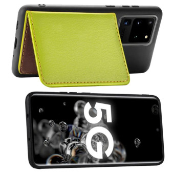For Galaxy S20 Ultra Leaf Buckle Litchi Texture Card Holder PU + TPU Case with Card Slot & Wallet & Holder & Photo Frame(Green)