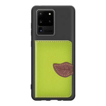 For Galaxy S20 Ultra Leaf Buckle Litchi Texture Card Holder PU + TPU Case with Card Slot & Wallet & Holder & Photo Frame(Green)