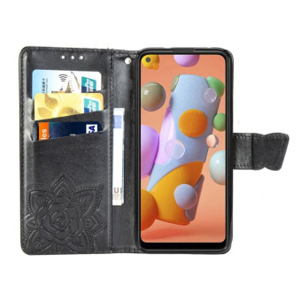 For Galaxy A11 Butterfly Love Flower Embossed Horizontal Flip Leather Case with Bracket / Card Slot / Wallet / Lanyard(Black)