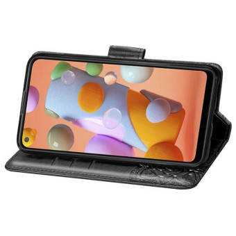 For Galaxy A11 Butterfly Love Flower Embossed Horizontal Flip Leather Case with Bracket / Card Slot / Wallet / Lanyard(Black)