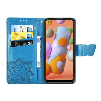 For Galaxy A11 Butterfly Love Flower Embossed Horizontal Flip Leather Case with Bracket / Card Slot / Wallet / Lanyard(Blue)