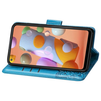 For Galaxy A11 Butterfly Love Flower Embossed Horizontal Flip Leather Case with Bracket / Card Slot / Wallet / Lanyard(Blue)