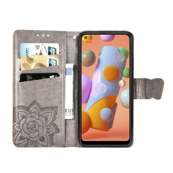 For Galaxy A11 Butterfly Love Flower Embossed Horizontal Flip Leather Case with Bracket / Card Slot / Wallet / Lanyard(Gray)