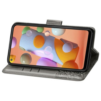 For Galaxy A11 Butterfly Love Flower Embossed Horizontal Flip Leather Case with Bracket / Card Slot / Wallet / Lanyard(Gray)