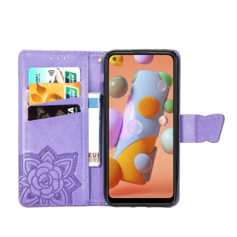 For Galaxy A11 Butterfly Love Flower Embossed Horizontal Flip Leather Case with Bracket / Card Slot / Wallet / Lanyard(Light Purple)