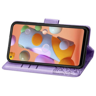 For Galaxy A11 Butterfly Love Flower Embossed Horizontal Flip Leather Case with Bracket / Card Slot / Wallet / Lanyard(Light Purple)