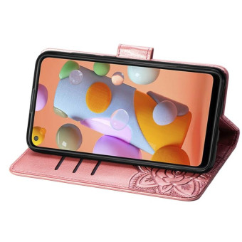 For Galaxy A11 Butterfly Love Flower Embossed Horizontal Flip Leather Case with Bracket / Card Slot / Wallet / Lanyard(Rose Gold)