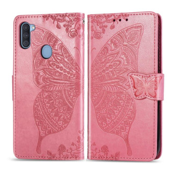 For Galaxy A11 Butterfly Love Flower Embossed Horizontal Flip Leather Case with Bracket / Card Slot / Wallet / Lanyard(Pink)