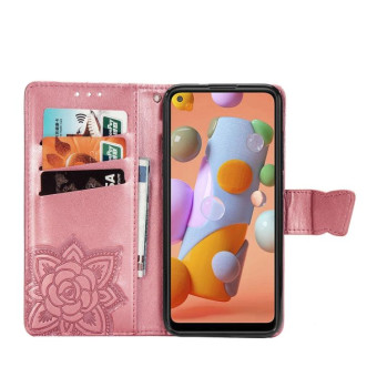 For Galaxy A11 Butterfly Love Flower Embossed Horizontal Flip Leather Case with Bracket / Card Slot / Wallet / Lanyard(Pink)