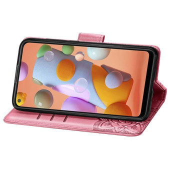 For Galaxy A11 Butterfly Love Flower Embossed Horizontal Flip Leather Case with Bracket / Card Slot / Wallet / Lanyard(Pink)