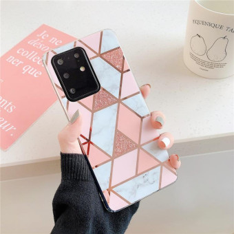 For Galaxy S20 Plus Plating Colorful Geometric Pattern Mosaic Marble TPU Mobile Phone Case(Pink PJ1)