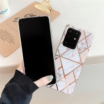 For Galaxy S20 Plus Plating Colorful Geometric Pattern Mosaic Marble TPU Mobile Phone Case(Pink PJ1)