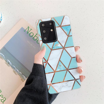 For Galaxy S20 Plus Plating Colorful Geometric Pattern Mosaic Marble TPU Mobile Phone Case(Green PJ2)