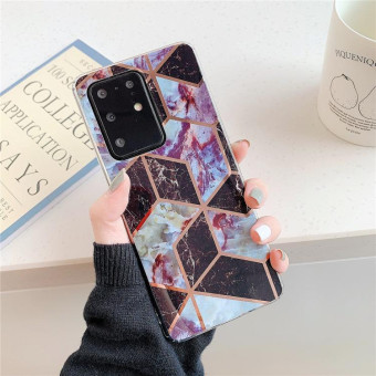 For Galaxy S20 Ultra Plating Colorful Geometric Pattern Mosaic Marble TPU Mobile Phone Case(Black  PJ6)