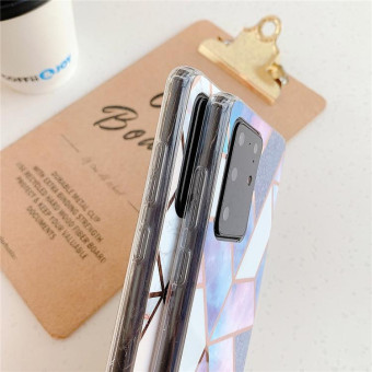 For Galaxy S20 Ultra Plating Colorful Geometric Pattern Mosaic Marble TPU Mobile Phone Case(Black  PJ6)