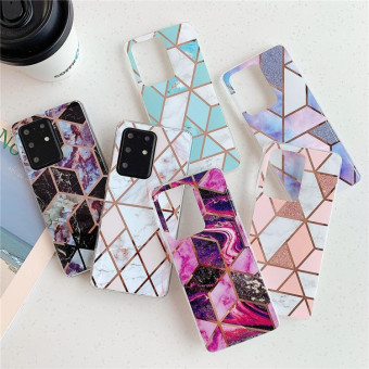 For Galaxy A51 Plating Colorful Geometric Pattern Mosaic Marble TPU Mobile Phone Case(White PJ3)