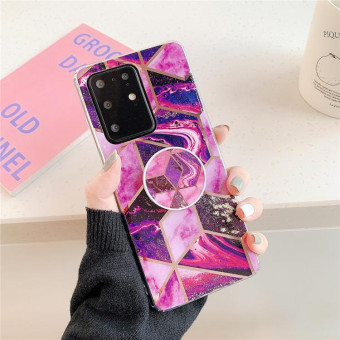 For Galaxy A51 Plating Colorful Geometric Pattern Mosaic Marble TPU Mobile Phone Case with Folding Bracket(Magenta PF5)