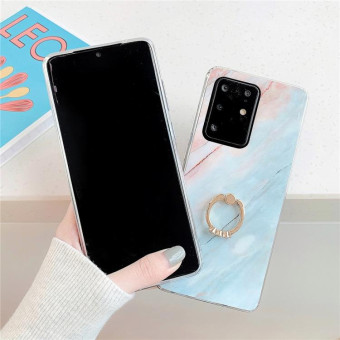 For Galaxy A51 High Quality TPU Smooth Marble with Ring Metal Rhinestone Bracket Mobile Phone Protective Case(Rainbow Q16)