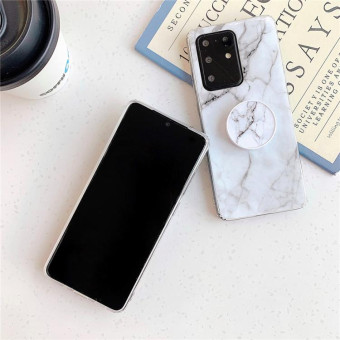 For Galaxy S20 Ultra TPU Smooth Marble Pattern With Folding Bracket Mobile Phone Cose(White A6)