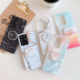 For Galaxy S20 TPU Smooth Marble Pattern With Folding Bracket Mobile Phone Cose(Rainbow A16)