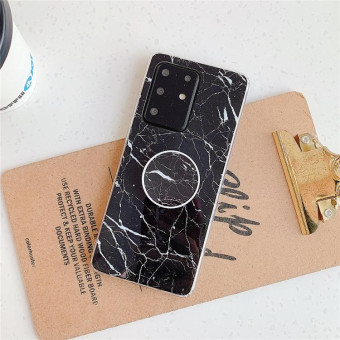 For Galaxy A51 TPU Smooth Marble Pattern With Folding Bracket Mobile Phone Cose(Black A30)