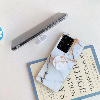 For Galaxy A51 TPU Smooth Marble Pattern With Folding Bracket Mobile Phone Cose(Black A30)