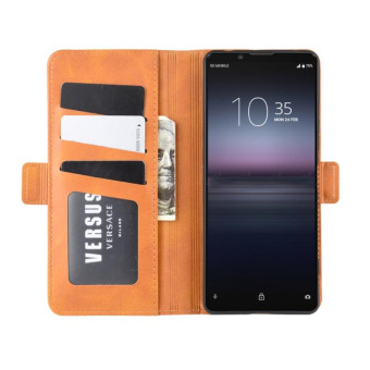 For Sony Xperia 1 II Dual-side Magnetic Buckle Horizontal Flip Leather Case with Holder & Card Slots & Wallet(Yellow)