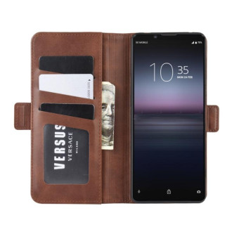 For Sony Xperia 1 II Dual-side Magnetic Buckle Horizontal Flip Leather Case with Holder & Card Slots & Wallet(Brown)