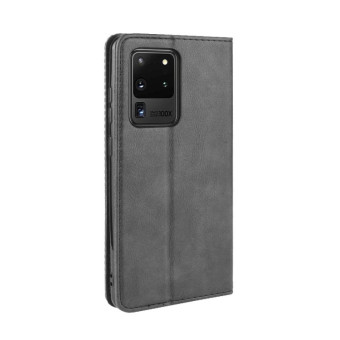 For Galaxy S20 Ultra/S20 Ultra 5G Magnetic Buckle Retro Crazy Horse Texture Horizontal Flip Leather Case  , with Holder & Card Slots & Photo Frame(Black)