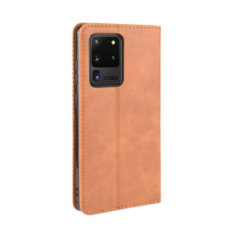 For Galaxy S20 Ultra/S20 Ultra 5G Magnetic Buckle Retro Crazy Horse Texture Horizontal Flip Leather Case  , with Holder & Card Slots & Photo Frame(Brown)