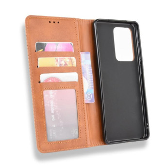For Galaxy S20 Ultra/S20 Ultra 5G Magnetic Buckle Retro Crazy Horse Texture Horizontal Flip Leather Case  , with Holder & Card Slots & Photo Frame(Brown)