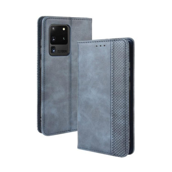 For Galaxy S20 Ultra/S20 Ultra 5G Magnetic Buckle Retro Crazy Horse Texture Horizontal Flip Leather Case  , with Holder & Card Slots & Photo Frame(Blue)