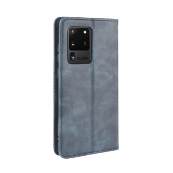 For Galaxy S20 Ultra/S20 Ultra 5G Magnetic Buckle Retro Crazy Horse Texture Horizontal Flip Leather Case  , with Holder & Card Slots & Photo Frame(Blue)