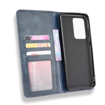 For Galaxy S20 Ultra/S20 Ultra 5G Magnetic Buckle Retro Crazy Horse Texture Horizontal Flip Leather Case  , with Holder & Card Slots & Photo Frame(Blue)